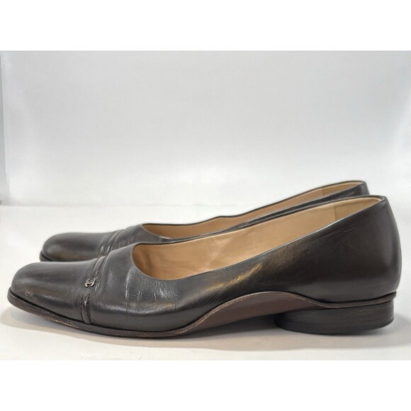 Chanel Square Toe Low Heel Black Leather Classic CC Logo Pumps EU Sz 35.5 5.5 - Picture 3 of 12